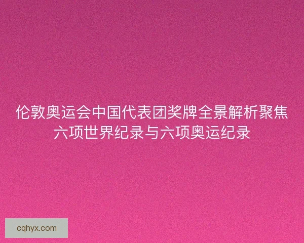 伦敦奥运会中国代表团奖牌全景解析聚焦六项世界纪录与六项奥运纪录