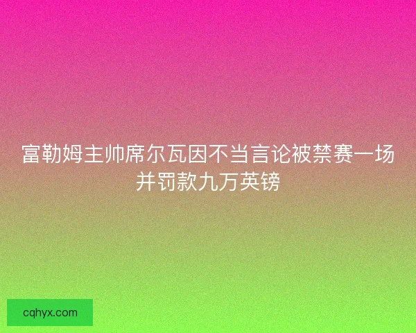 富勒姆主帅席尔瓦因不当言论被禁赛一场并罚款九万英镑 富勒姆主帅席尔瓦因不当言论被禁赛一场并罚款九万英镑